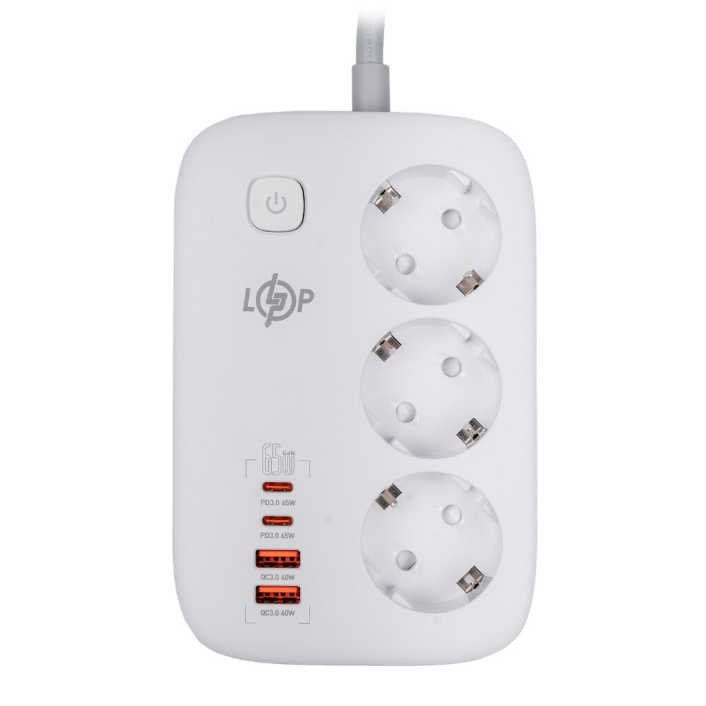 Мережевий фільтр (подовжувач) LP F65WG4 (3x230V-3520W, 2xUSB-60W, 2xType-C 65W QC/PD) - Зображення 2