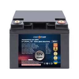 Аккумулятор LP LiFePO4 для ИБП 12V (12,8V) - 60 Ah (768Wh) (BMS 80A/40А) пластик