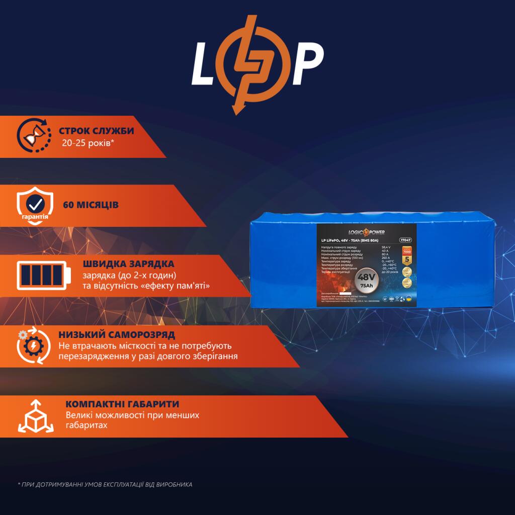 Аккумулятор LP LiFePO4 48V - 75 Ah (BMS 80А) - Изображение 2