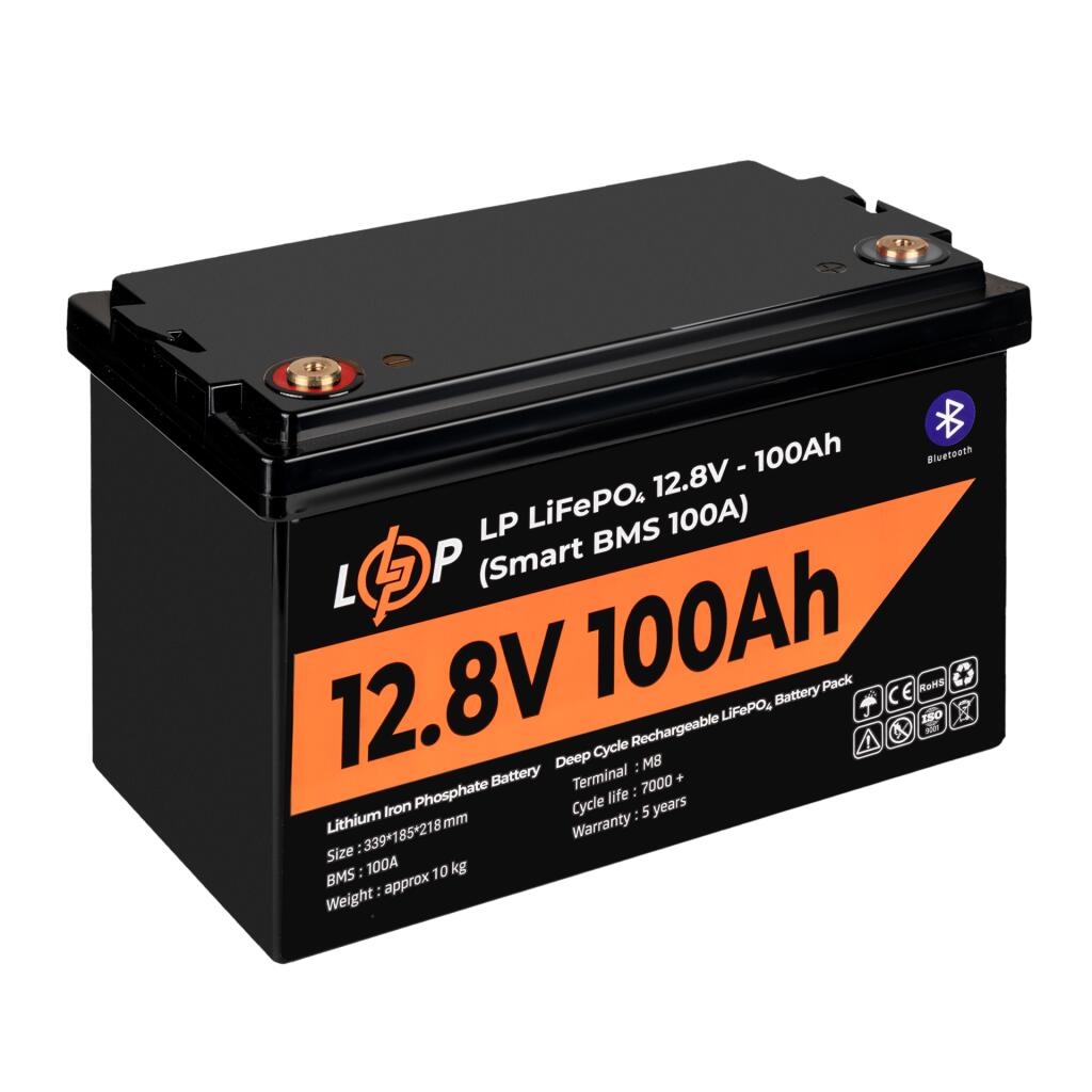 Акумулятор LP LiFePO4 12V (12,8V) - 100 Ah (1280Wh) (Smart BMS 100А) з BT пластик - Зображення 3