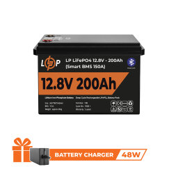 Акумулятор LP LiFePO4 для ДБЖ 12V (12,8V) - 200 Ah (2560Wh) (Smart BMS 100А) с BT пластик 