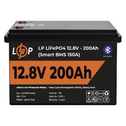Аккумулятор LP LiFePO4 для ИБП 12V (12,8V) - 200 Ah (2560Wh) (Smart BMS 100А) с BT пластик 