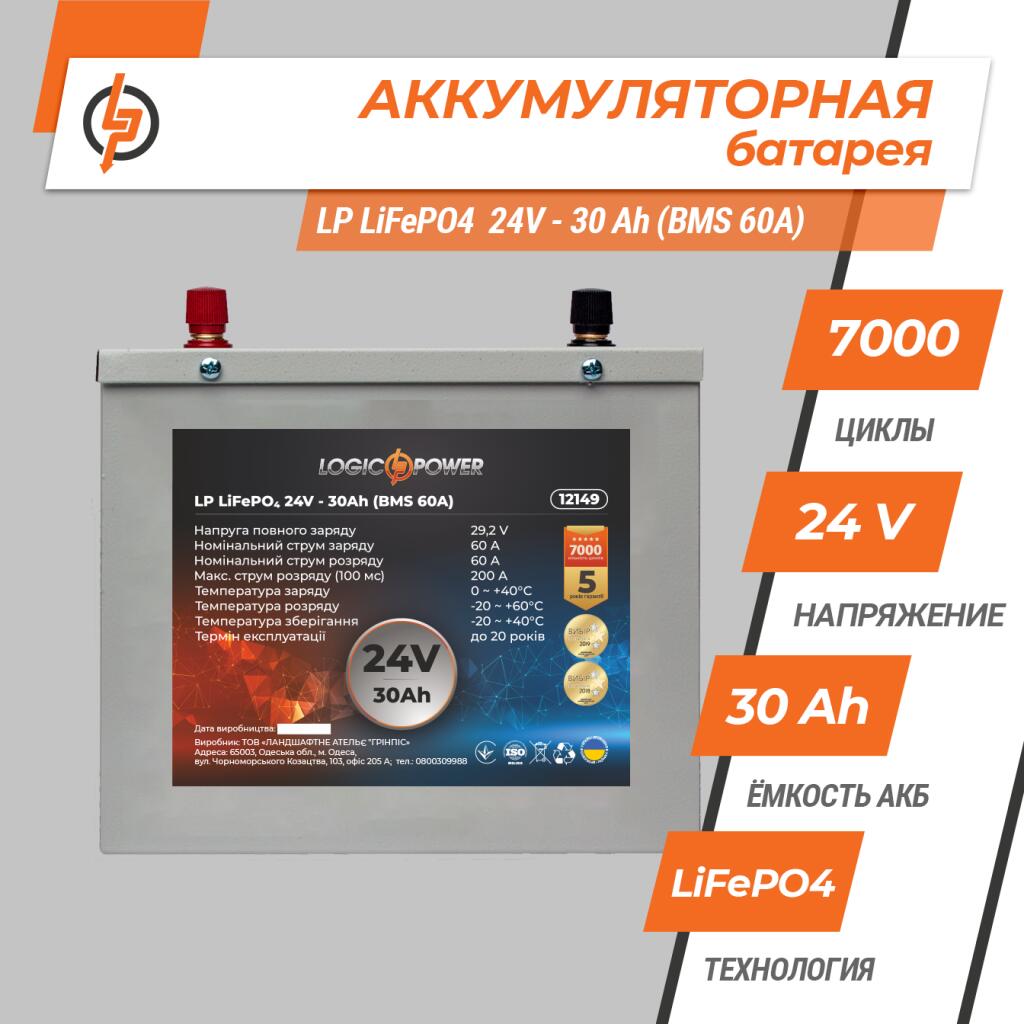 Аккумулятор LP LiFePO4 24V (25,6V) - 30 Ah (768Wh) (BMS 60A) металл - Изображение 2