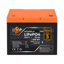 Аккумулятор LP LiFePO4 25,6V - 32 Ah (820Wh) (BMS 40A/32А) пластик Smart BT