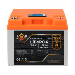 Аккумулятор LP LiFePO4 LCD 12V (12,8V) - 52 Ah (665Wh) (BMS 80A/40А) пластик