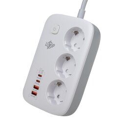 Мережевий фільтр (подовжувач) LogicPower F65WG4 (3x220V-3250W, 2xUSB-60W, 2xType-C 65W QC/PD)