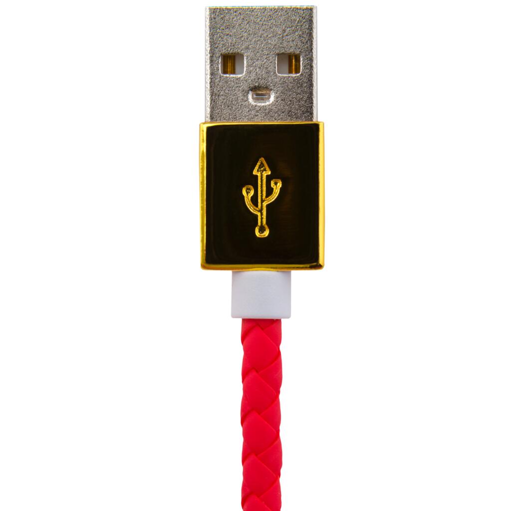 Кабель USB - micro USB 1м R (кож. плетение) красный / Retail - Изображение 3