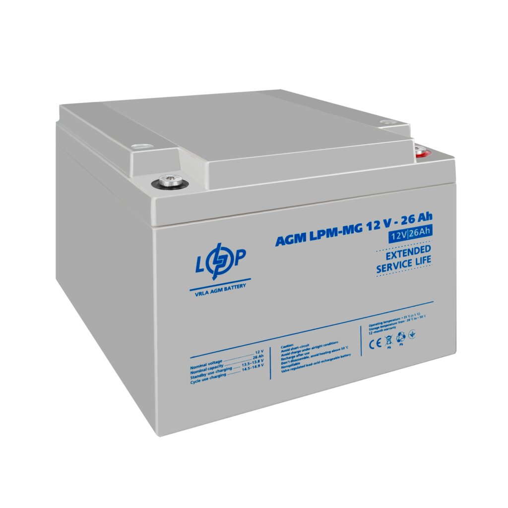 Акумулятор мультигелевый AGM LPM-MG 12V - 26 Ah под болт М5 - Изображение 2