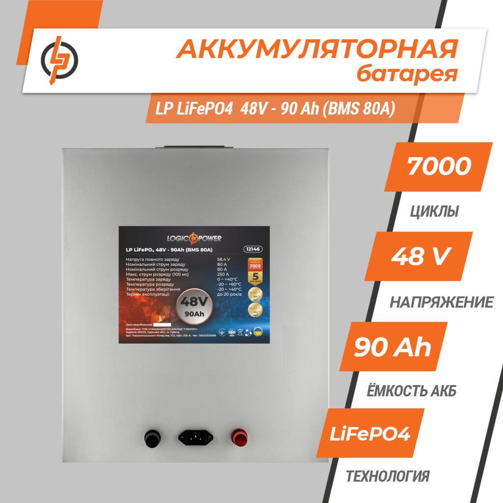 Аккумулятор LP LiFePO4 48V (51,2V) - 90 Ah (4608Wh) (BMS 80A) металл - Изображение 2
