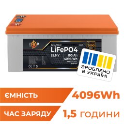 Акумулятор LP LiFePO4 25,6V - 160 Ah (4096Wh) (BMS 200A/100А) пластик LCD Smart BT