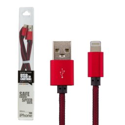 Кабель USB - Lightning 1м R (метал. плетение) красный