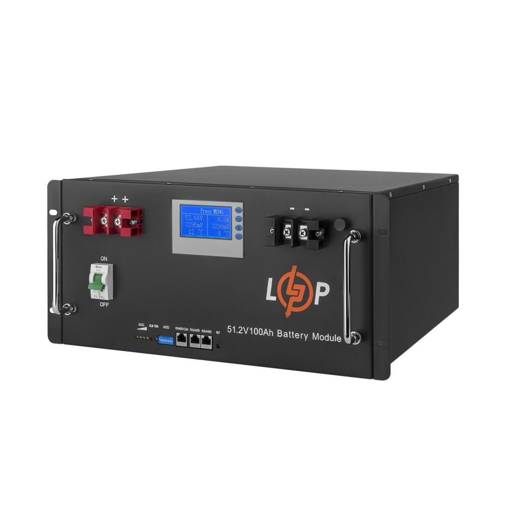 Акумулятор LP LiFePO4 48V (51,2V) - 100 Ah (5120Wh) (Smart BMS 100A) с LCD RM RS485/CAN - Зображення 3