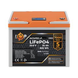 Акумулятор LP LiFePO4 25,6V - 32 Ah (820Wh) (BMS 60А/30A) пластик LCD для ДБЖ 