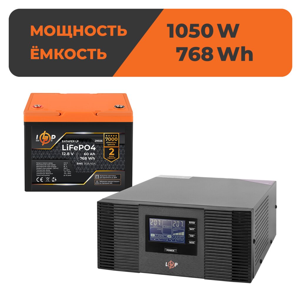 Комплект резервного питания LogicPower B1500 + литиевая (LiFePO4) батарея 768 Wh - Изображение 1