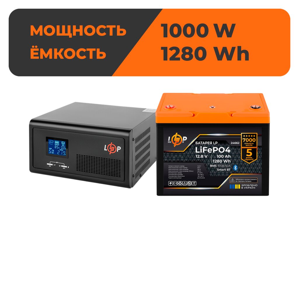 Комплект резервного питания LP(LogicPower) ИБП + литиевая (LiFePO4) батарея (UPS В1500 + АКБ LiFePO4 1280W) - Изображение 1