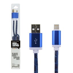 Кабель USB - Lightning 1м Bl (кожа) синий / Retail