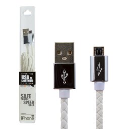 Кабель USB - micro USB 1м W (кож. плетение) белый / Ret