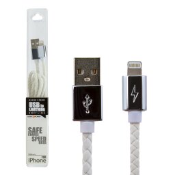 Кабель USB - Lightning 1м W (кож. плетение) белый / Re