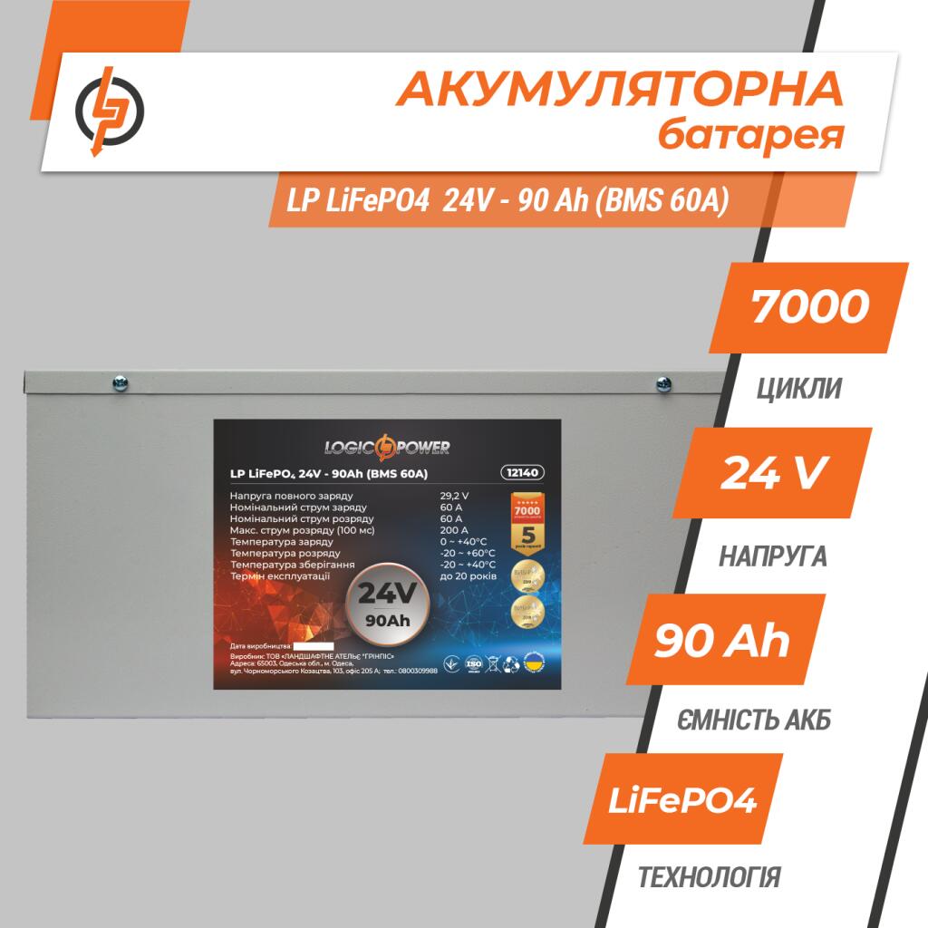 Акумулятор LP LiFePO4 24V (25,6V) - 90 Ah (2304Wh) (BMS 60A) металл - Зображення 2