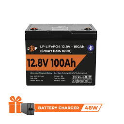 Акумулятор LP LiFePO4 для ДБЖ 12V (12,8V) - 100 Ah (1280Wh) (Smart BMS 100А) с BT пластик 