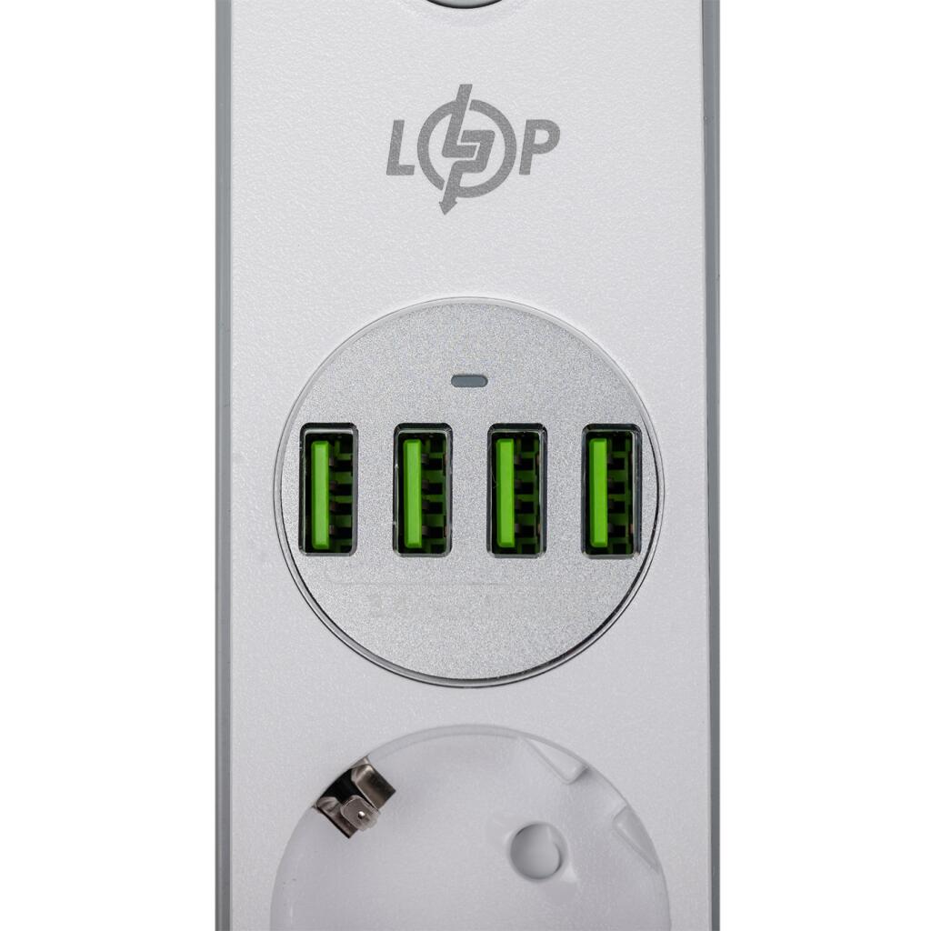 Сетевой фильтр (удлинитель) LP F24U4 (4x230V-2500W, 4xUSB-5V/3,4A 17W Auto Max) - Изображение 4