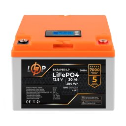 Аккумулятор LP LiFePO4 для ИБП LCD 12V (12,8V) - 30 Ah (384Wh) (BMS 50A/25А) пластик