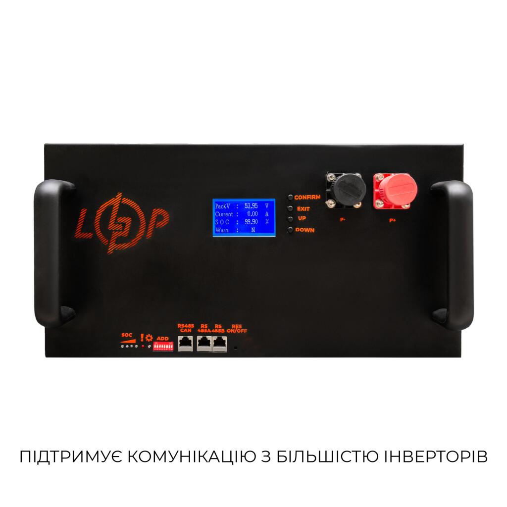 Аккумулятор LP LiFePO4 51,2V - 160 Ah (8192Wh) (BMS 200A/100А) LCD металл RM Smart RS485/CAN - Изображение 2