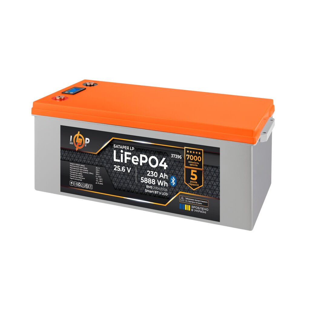 Аккумулятор LP LiFePO4 25,6V - 230 Ah (5888Wh) (BMS 200A/100А) пластик LCD Smart BT - Изображение 2