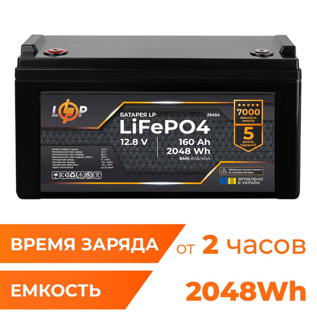 Аккумулятор LP LiFePO4 12,8V - 160 Ah (2048Wh) (BMS 80A/40А) пластик - Изображение 2