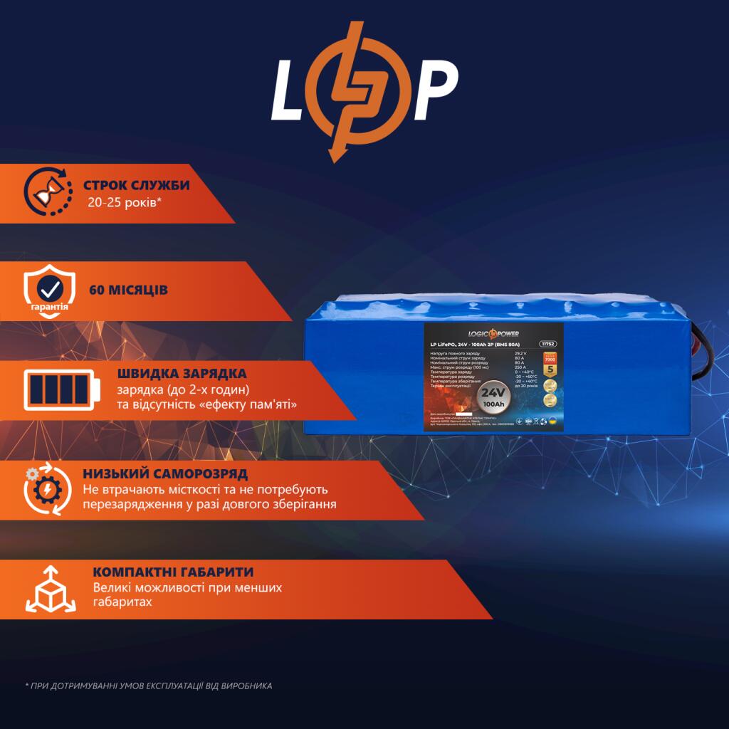 Аккумулятор LP LiFePO4 24V - 100 Ah (BMS 80A) - Изображение 4