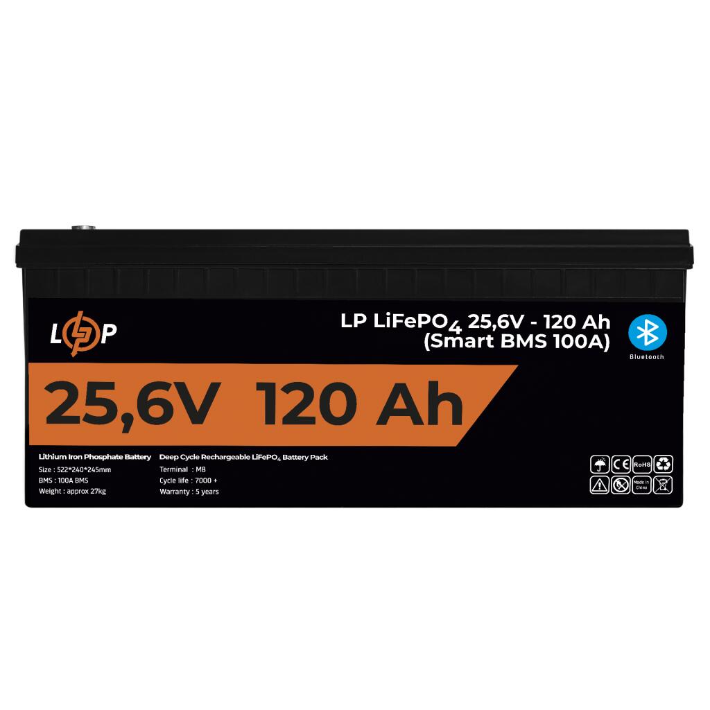 Акумулятор LP LiFePO4 25,6V - 120 Ah (3072Wh) (Smart BMS 100А) з BT пластик для ДБЖ - Зображення 2