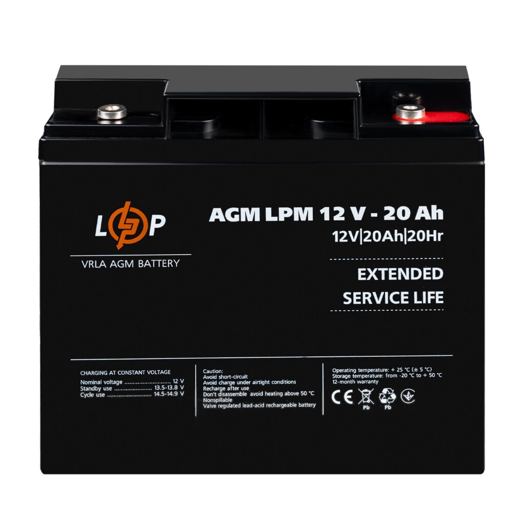 Акумулятор AGM LPM 12V-20 Ah під болт М5 - Изображение 2