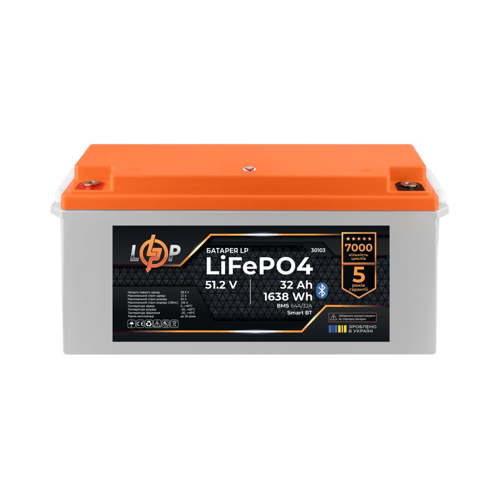 Аккумулятор LP LiFePO4 51,2V - 32 Ah (1638Wh) (BMS 64A/32А) пластик Smart BT - Изображение 2