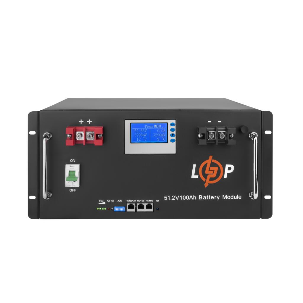 Акумулятор LP LiFePO4 48V (51,2V) - 100 Ah (5120Wh) (Smart BMS 100A) с LCD RM RS485/CAN - Зображення 2