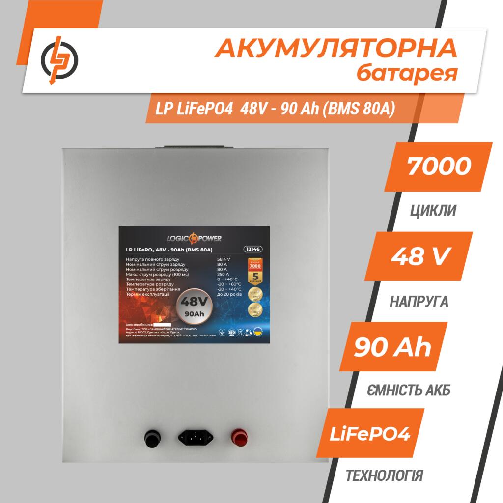 Акумулятор LP LiFePO4 48V (51,2V) - 90 Ah (4608Wh) (BMS 80A) металл - Зображення 3