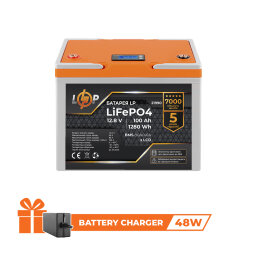 Аккумулятор LP LiFePO4 12V (12,8V) - 100 Ah (1280Wh) (BMS 80A/40А) пластик LCD для ИБП 