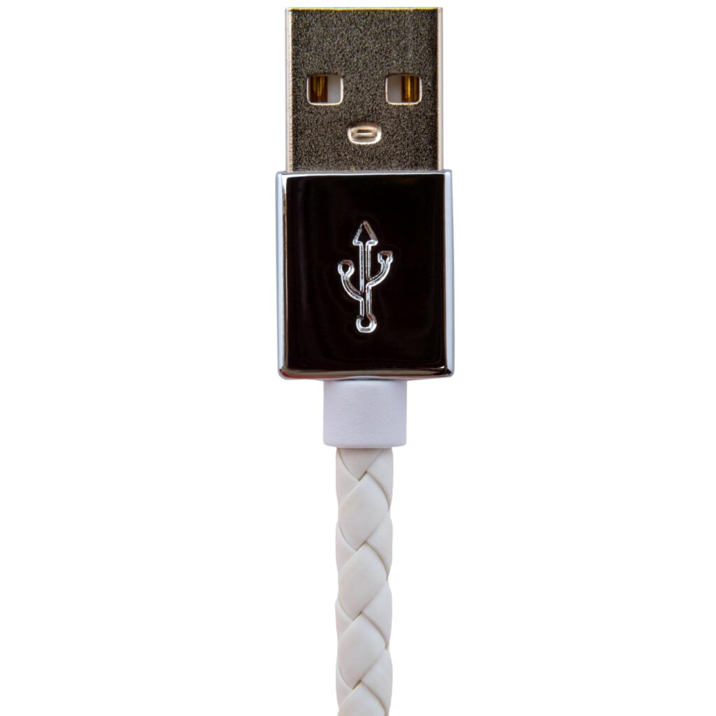 Кабель USB - micro USB 1м W (кож. плетение) белый / Ret - Изображение 3