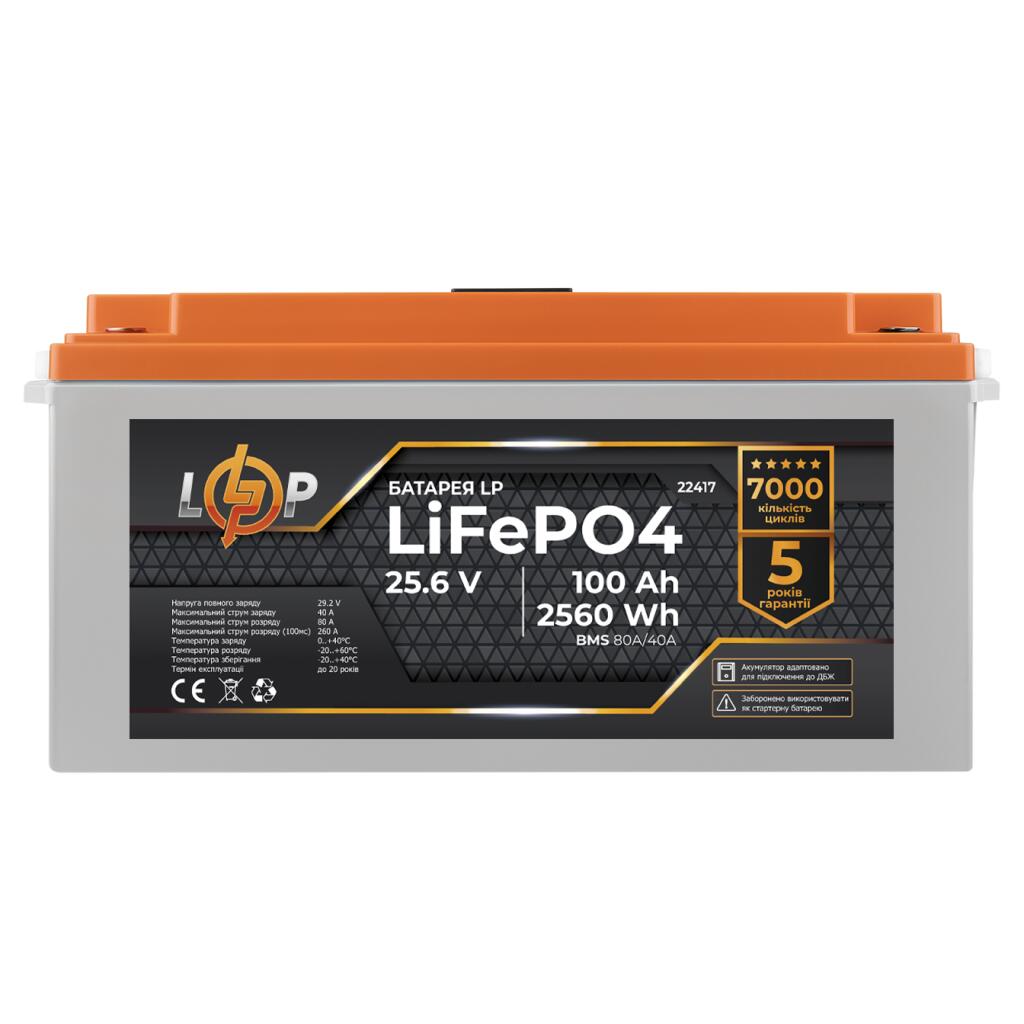 Акумулятор LP LiFePO4 24V (25,6V) - 100 Ah (2560Wh) (BMS 80/40А) пластик LCD для ДБЖ - Зображення 4