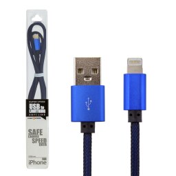 Кабель USB - Lightning 1м Bl (метал. плетение) синий /