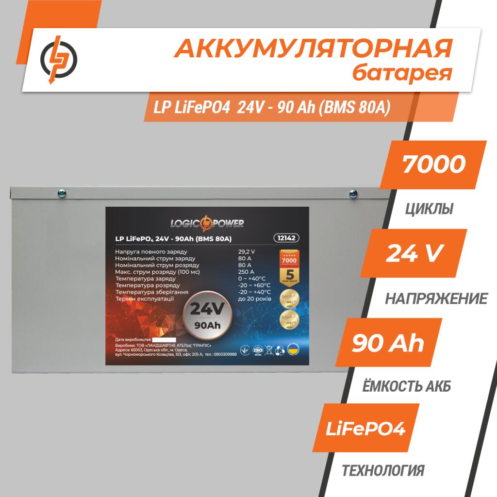 Аккумулятор LP LiFePO4 24V (25,6V) - 90 Ah (2304Wh) (BMS 80A) металл - Изображение 2