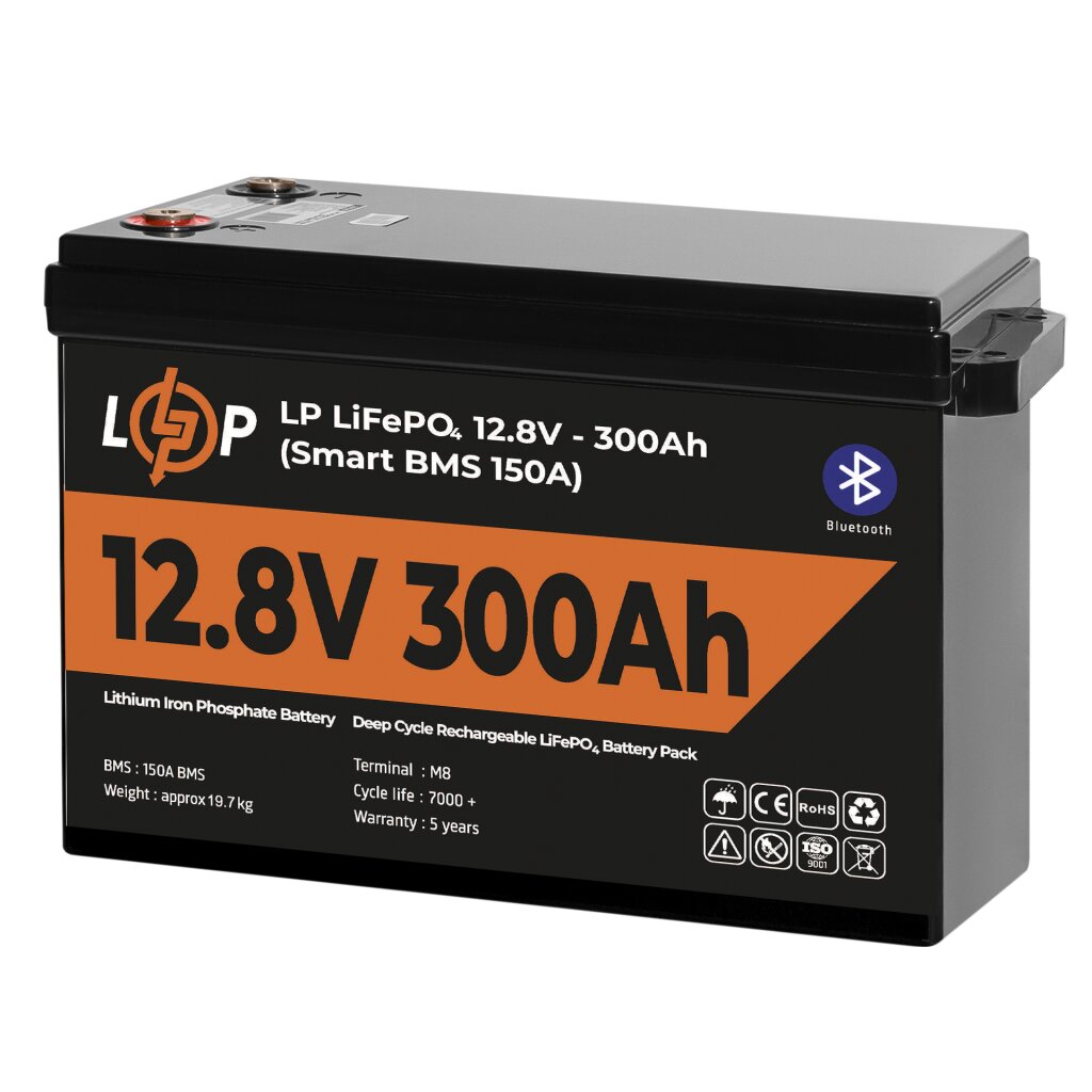 Акумулятор LP LiFePO4 12,8V - 300 Ah (3840Wh) (Smart BMS 200А) з BT пластик - Изображение 3