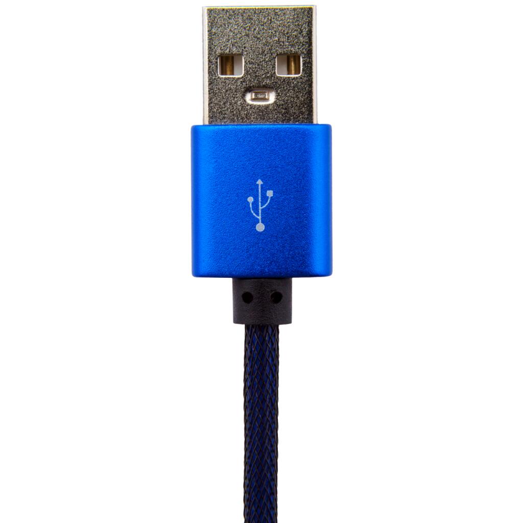 Кабель USB - micro USB 1м Bl (метал. плетение) синий / - Изображение 3