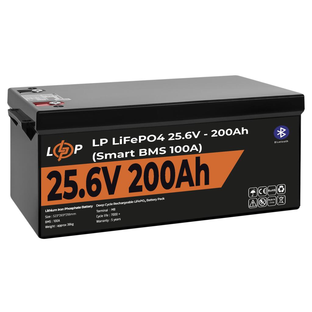 Акумулятор LP LiFePO4 24V (25,6V) - 200 Ah (5120Wh) (Smart BMS 100А) з BT пластик - Зображення 4