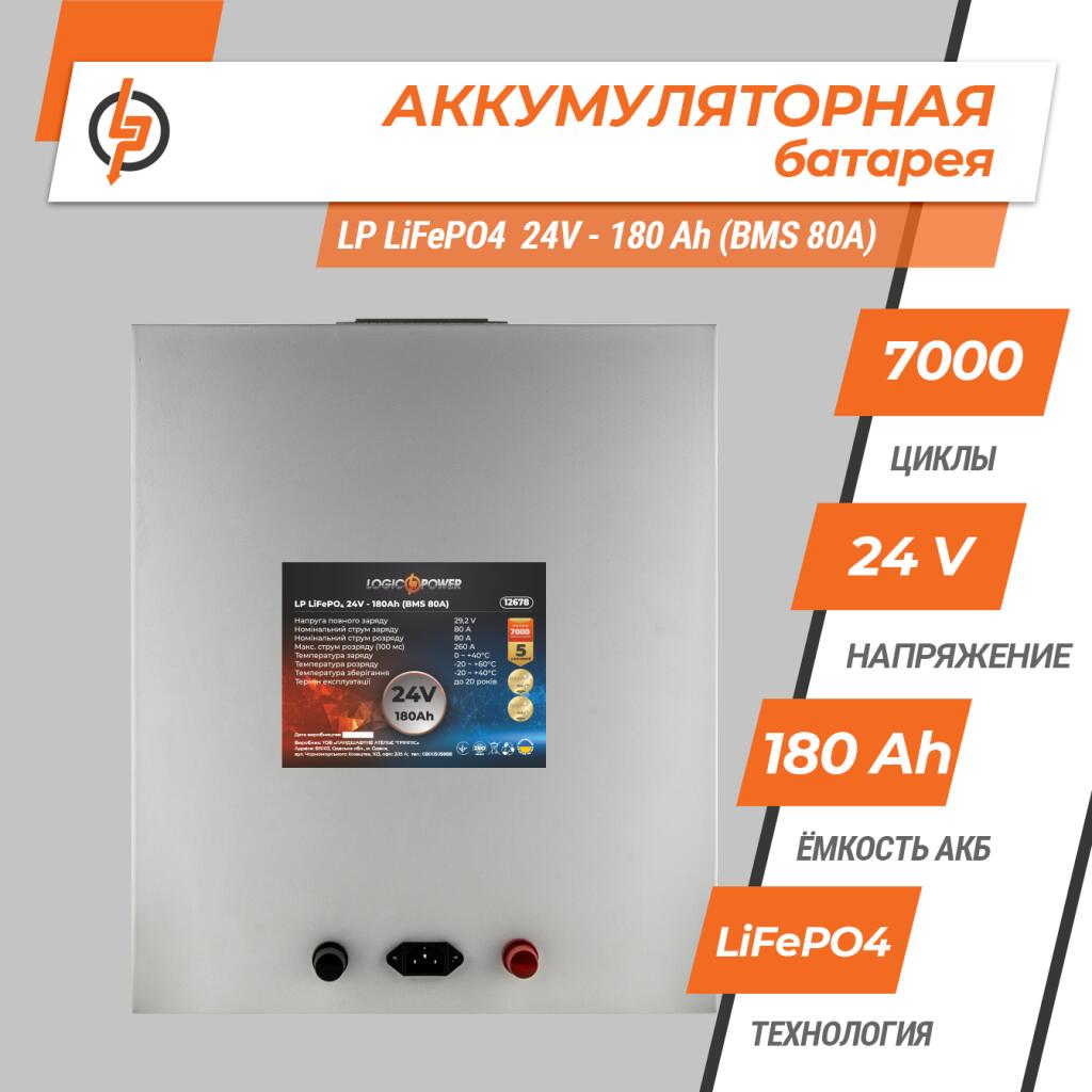 Акумулятор LP LiFePO4 24V (25,6V) - 180 Ah (4608Wh) (BMS 80A) металл - Зображення 3