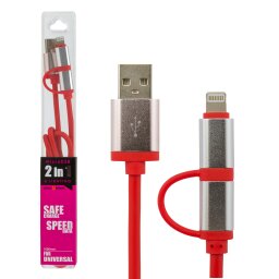 Кабель 2 в 1 USB - micro USB - Lightning Lightning R 1м красный /Retail