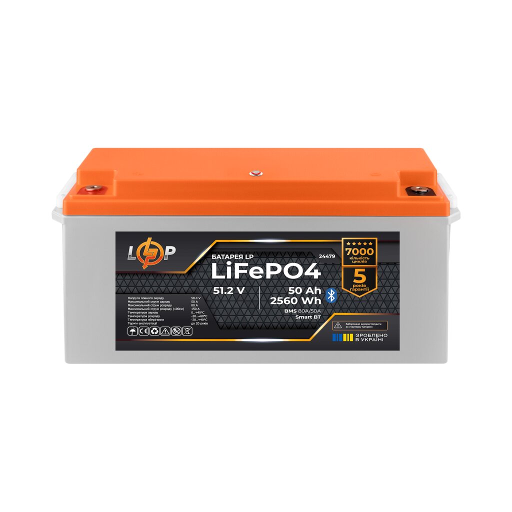 Аккумулятор LP LiFePO4 51,2V - 50 Ah (2560Wh) (BMS 80A/50А) пластик Smart BT - Изображение 2