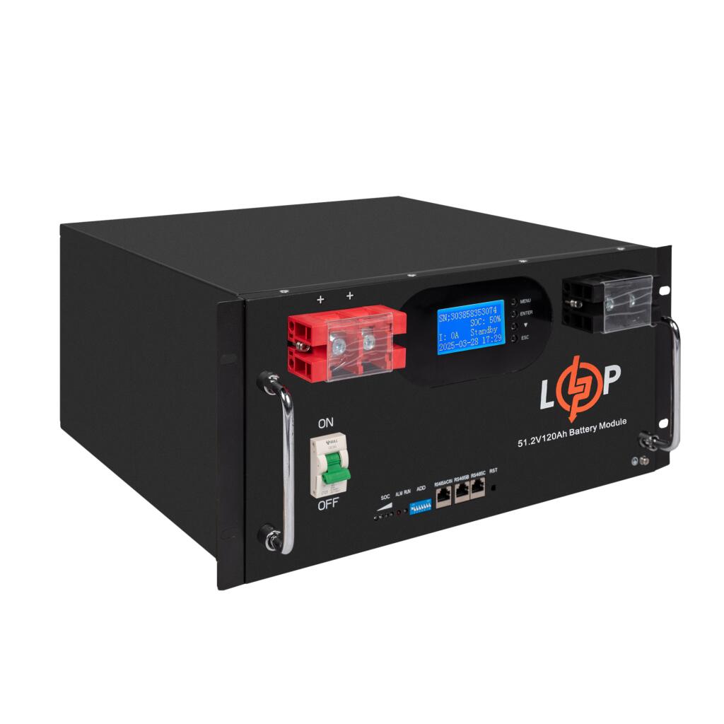 Акумулятор LP LiFePO4 51,2V - 120 Ah 6000Wh (Smart BMS 100A) с LCD RM AB RS485/CAN - Зображення 6