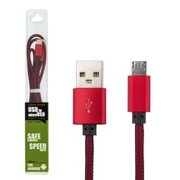 Кабель USB - micro USB 1м R (метал. плетение) красный /