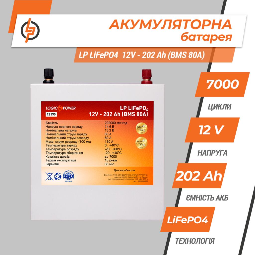 Аккумулятор LP LiFePO4 12V (12,8V) - 202 Ah (2586Wh) (BMS 80A/40A) металл - Изображение 3