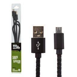 Кабель USB - micro USB 1м B (кож. плетение) черный / Re